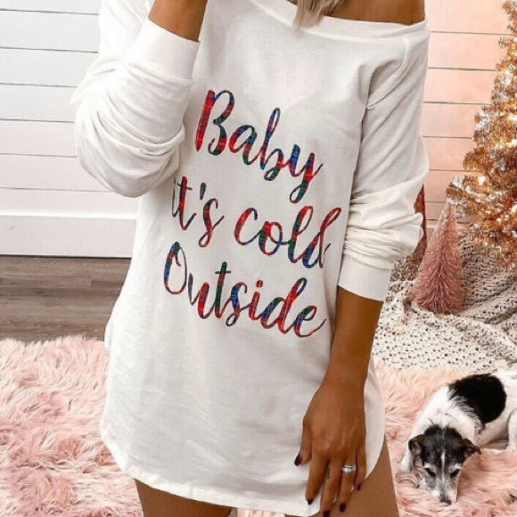 belle lily Dresses & Skirts - Women’s white long sweater dress with plaid
